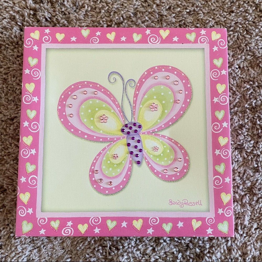 Sandy Russell butterfly wall hanging pink yellow